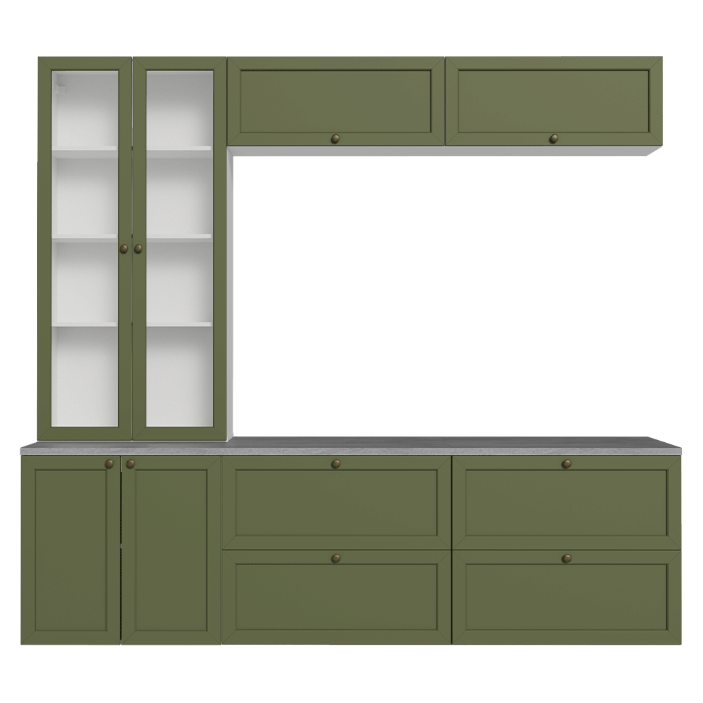 Centros de Entretenimiento con Rack + Cristaleiro 230 cm Blanco/Verde Vik Madesa 01