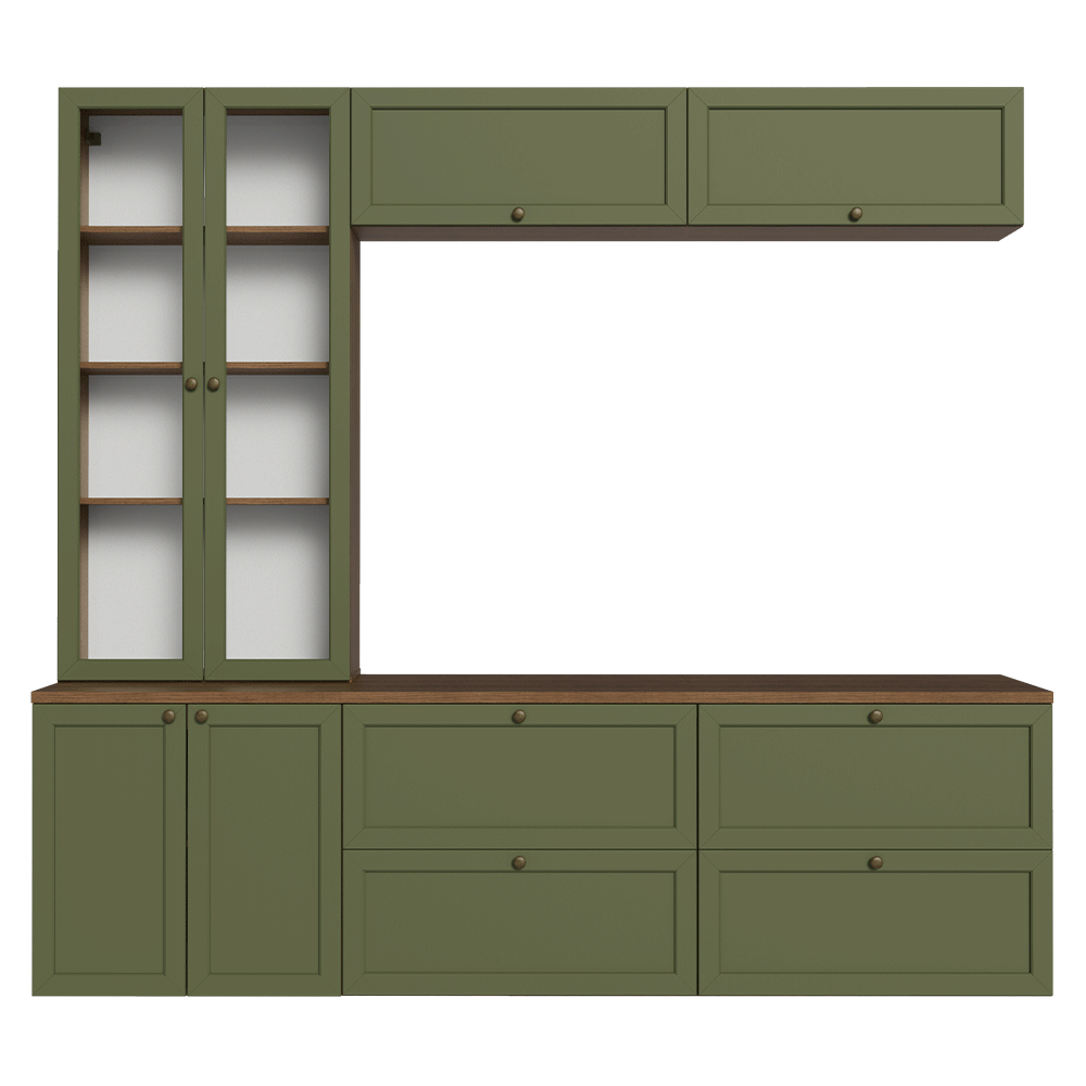Centros de Entretenimiento con Rack + Cristaleiro 230 cm Marrón/Verde Vik Madesa 01