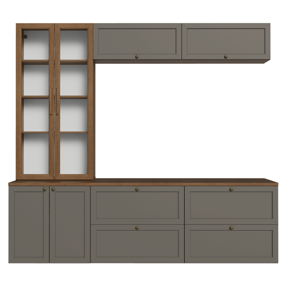 Centros de Entretenimiento con Rack + Cristaleiro 230 cm Marrón/Gris/Marrón Vik Madesa 02