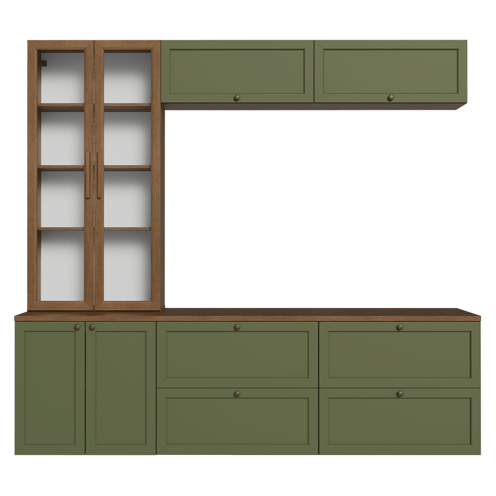 Centros de Entretenimiento con Rack + Cristaleiro 230 cm Marrón/Verde/Marrón Vik Madesa 02