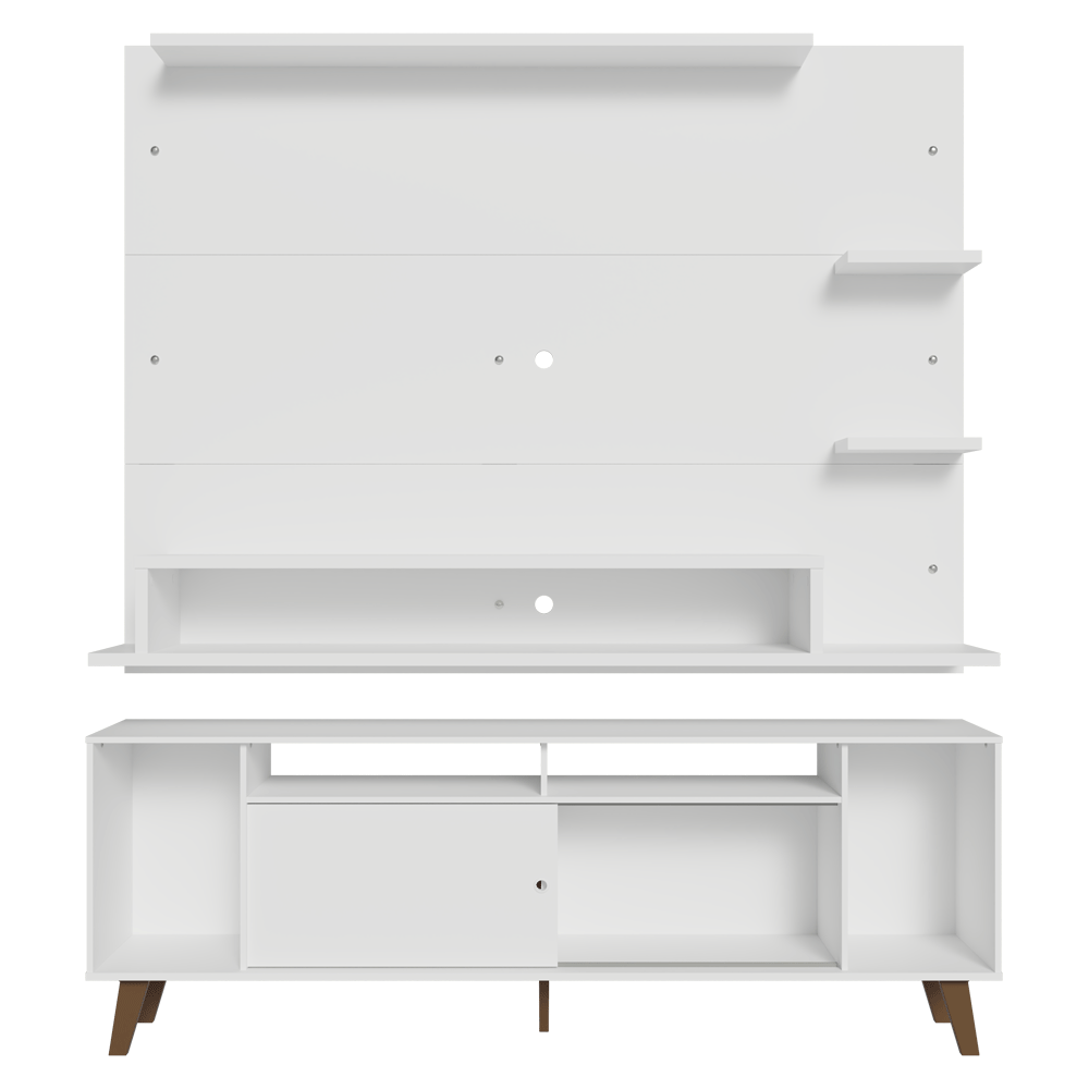 Rack con Panel para TV hasta 60 Pulgadas 180 cm con Patas Blanco/Marrón Cancun Madesa