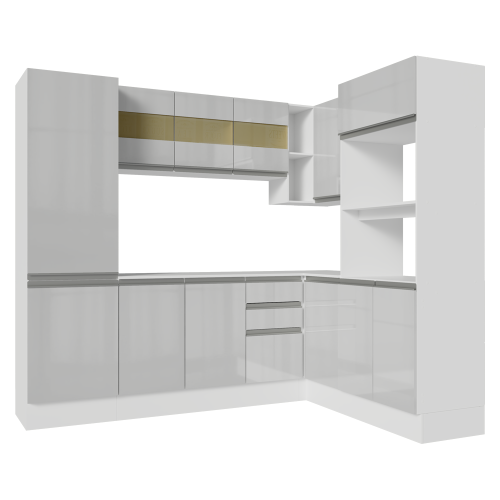 Combo Completo de Cocina Esquinera 100% MDF 377 cm Smart Blanco Brilhante Madesa 01