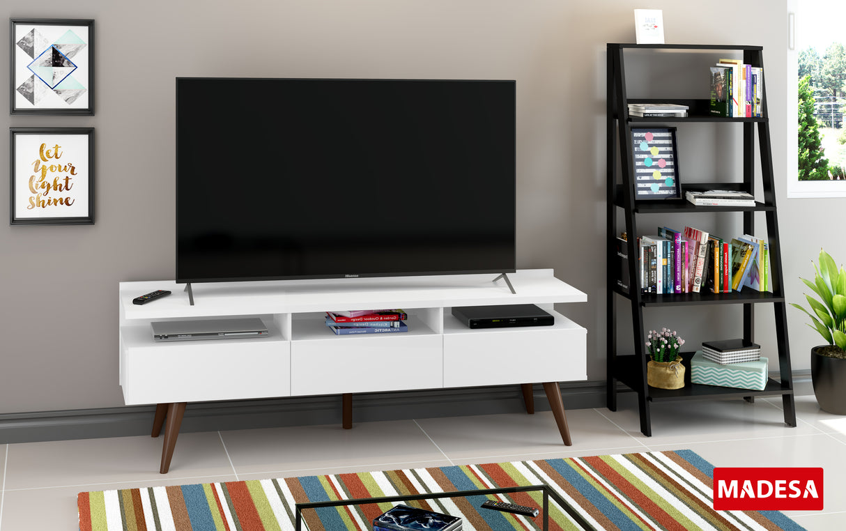 Rack para TV hasta 65 pulgadas Londres y estantería escalera Blanco/Negro