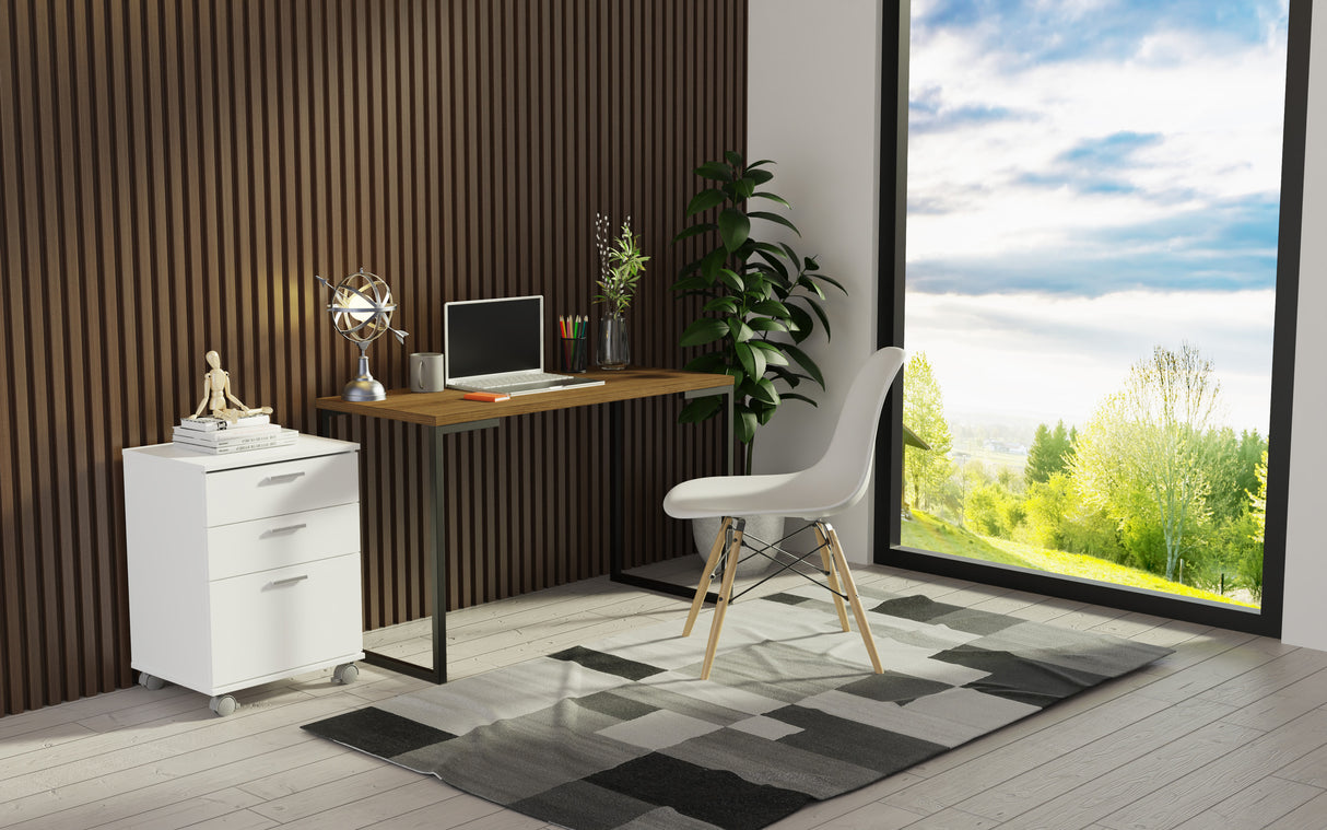 Combo Escritorio/Oficina con Mesa Industrial + Cajonera Marrón/Blanco Madesa