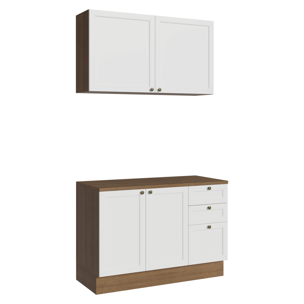 Cocina Compacta 120 cm 4 Puertas 3 Cajones Marrón/Blanco Vik Madesa