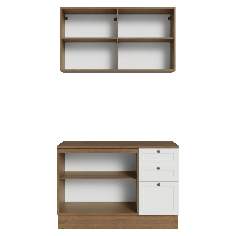 Cocina Compacta 120 cm 4 Puertas 3 Cajones Marrón/Blanco Vik Madesa