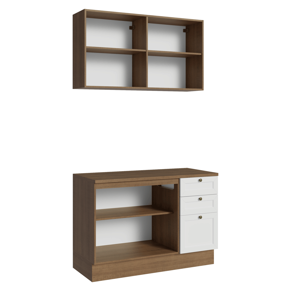 Cocina Compacta 120 cm Vik Marrón/Blanco 01