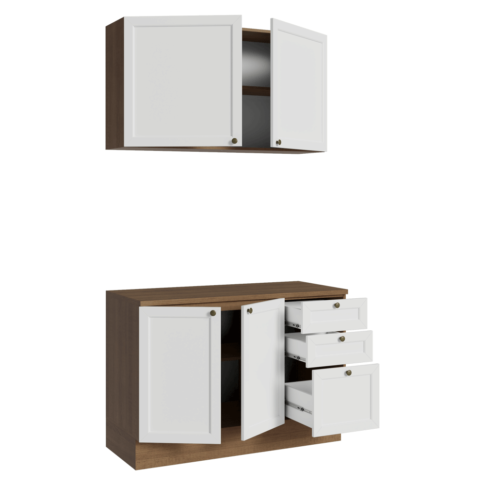 Cocina Compacta 120 cm 4 Puertas 3 Cajones Marrón/Blanco Vik Madesa