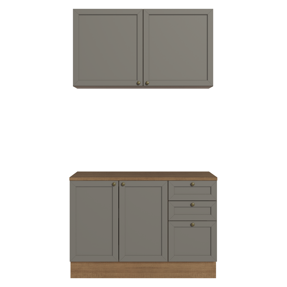 Cocina Compacta 120 cm 4 Puertas 3 Cajones Marrón/Gris Vik Madesa
