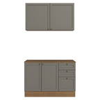 Cocina Compacta 120 cm 4 Puertas 3 Cajones Marrón/Gris Vik Madesa