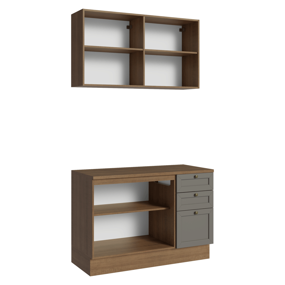 Cocina Compacta 120 cm 4 Puertas 3 Cajones Marrón/Gris Vik Madesa