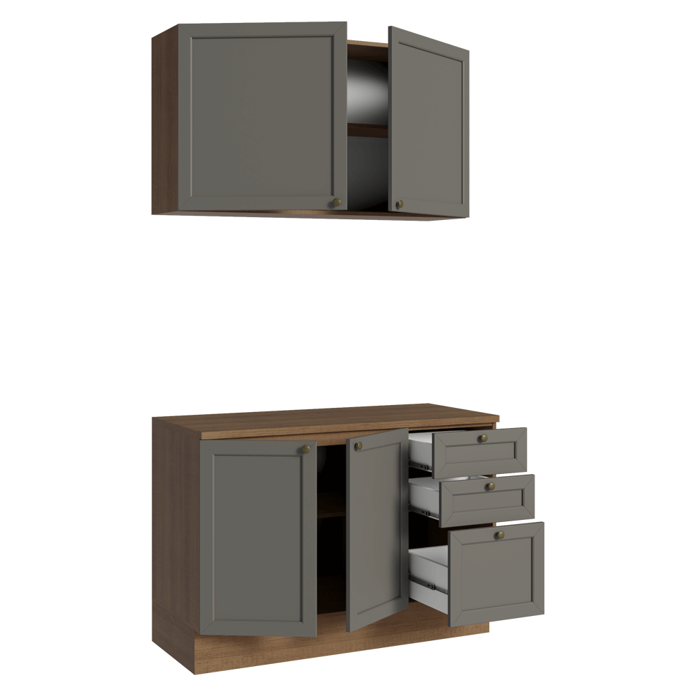 Cocina Compacta 120 cm 4 Puertas 3 Cajones Marrón/Gris Vik Madesa