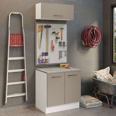 Kit con Bajo Mesada y Alacena Multiuso 80 cm Blanco/Crema Agata Madesa
