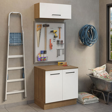 Kit con Bajo Mesada y Alacena Multiuso 80 cm Marrón/Blanco Agata Madesa