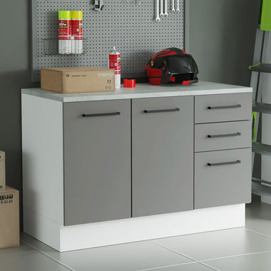 Bajo Mesada Multiuso 120 cm 2 Puertas 3 Cajones Blanco/Gris Agata Madesa