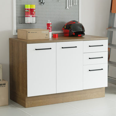 Bajo Mesada Multiuso 120 cm 2 Puertas 3 Cajones Marrón/Blanco Agata Madesa