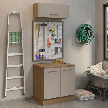 Kit con Bajo Mesada y Alacena Multiuso 80 cm Marrón/Crema Agata Madesa