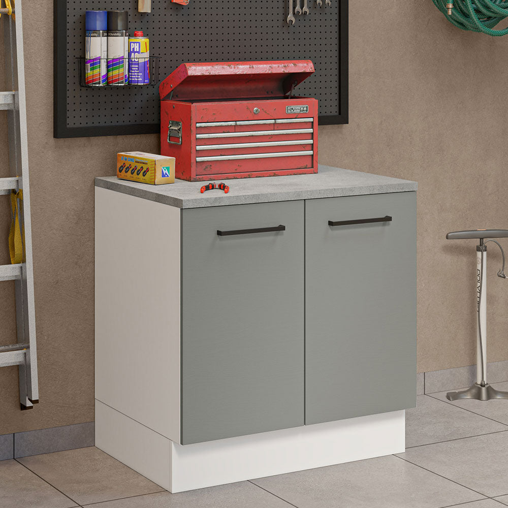 Bajo Mesada Multiuso 80cm 2 Puertas Blanco/Gris Agata