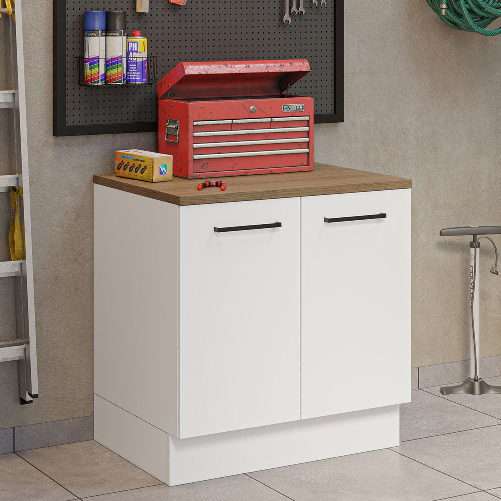 Bajo Mesada Multiuso Garaje 80cm (con Tapa) Blanco/Marrón