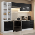 Combo completo de Cocina 270 cm con Cristalero 9 Puertas 3 Cajones Blanco/Negro Lux Madesa