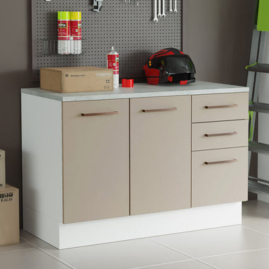 Bajo Mesada Multiuso 120 cm 2 Puertas 3 Cajones Blanco/Crema Agata Madesa