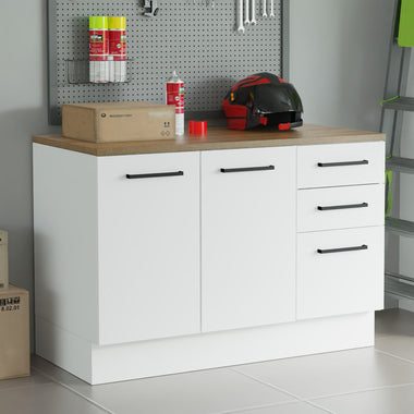 Bajo Mesada Multiuso 120 cm 2 Puertas 3 Cajones Blanco/Marrón Agata Madesa