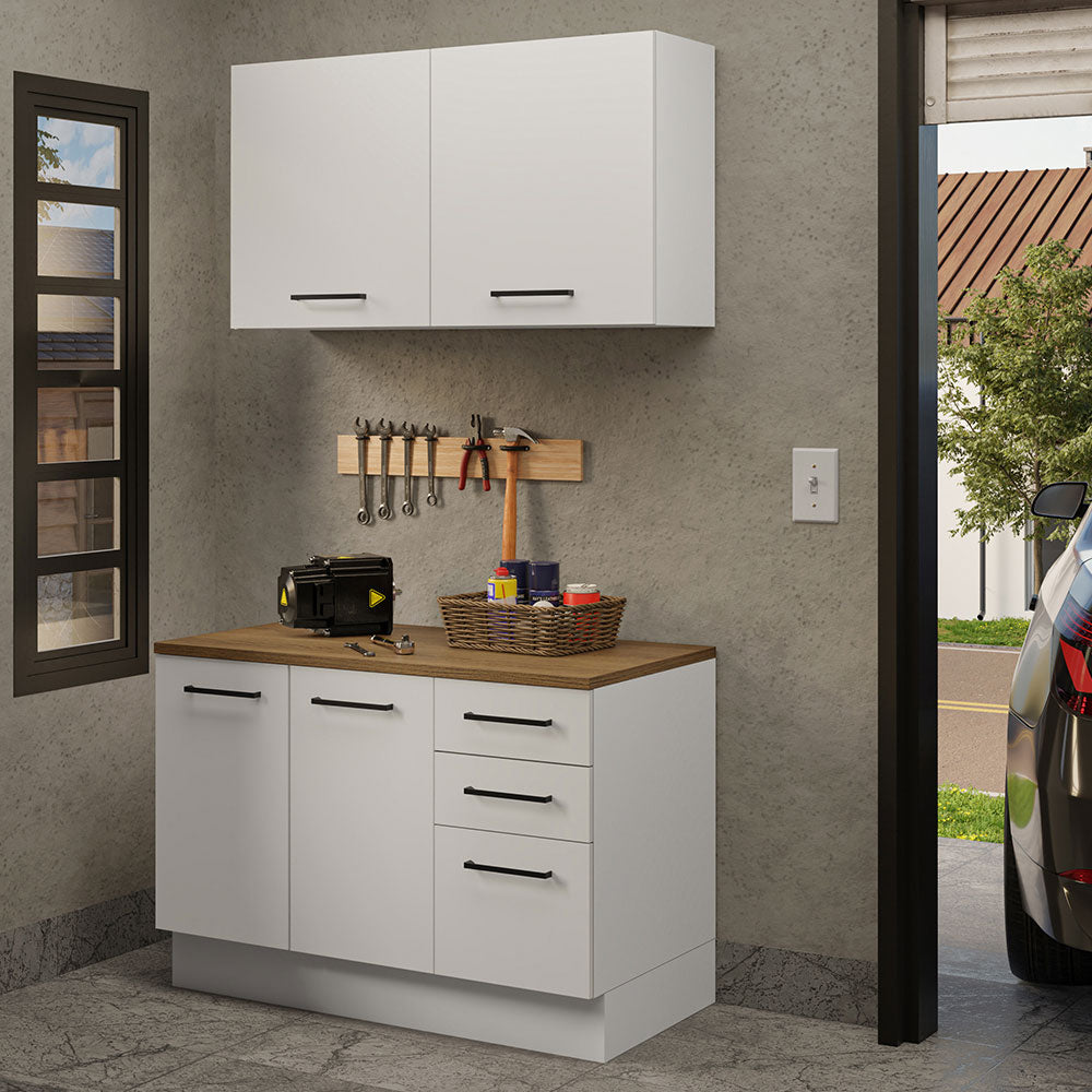 Mueble Integral Multiuso Garaje 120cm Blanco/Marrón