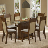 Juego de Comedor Madesa Atlanta Mesa Tapa de Vidrio con 6 Sillas Marrón/Crema/Sintético Beige
