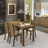 Juego de Comedor Rosie Madesa Mesa Tapa de Madera con 4 Sillas Marrón/Floral Hibiscos