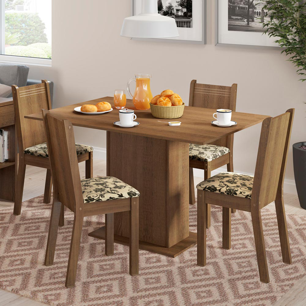 Juego de Comedor Lexy Madesa Mesa Tapa de Madera con 4 Sillas Marrón/Beige Marrón