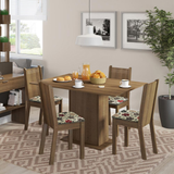 Juego de Comedor Lexy Madesa Mesa Tapa de Madera con 4 Sillas Marrón/Floral Hibiscos
