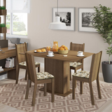 Juego de Comedor Lexy Madesa Mesa Tapa de Madera con 4 Sillas Marrón/Floral Lírio Beige