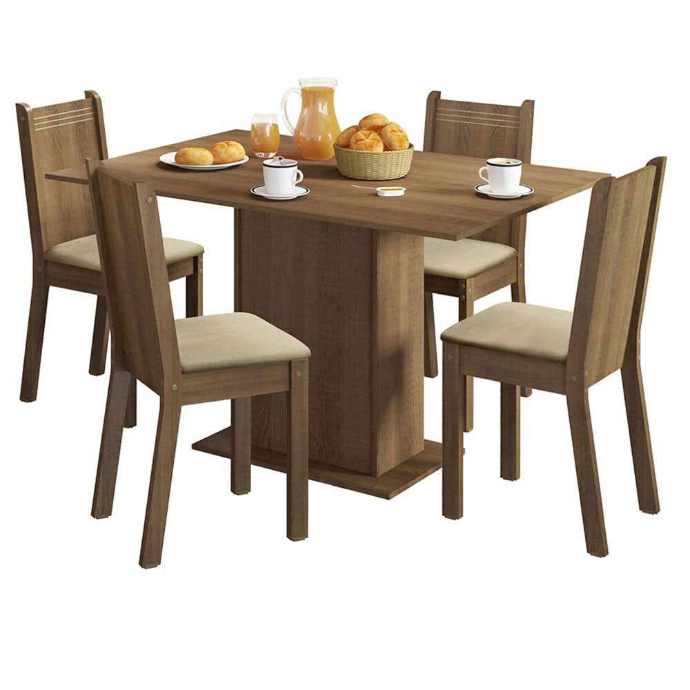 Juego de Comedor Lexy Mesa Tapa de Madera con 4 Sillas