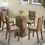 Juego de Comedor con Tapa de Vidrio 4 Sillas Marrón/Floral Beige Magda
