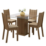 Juego de Comedor con Tapa de Vidrio 4 Sillas Marrón/Beige Magda