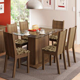 Juego de Comedor Madesa Gales Mesa Tapa de Vidrio con 6 Sillas Marrón/Beige Marrón