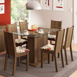 Juego de Comedor Madesa Gales Mesa Tapa de Vidrio con 6 Sillas Marrón/Floral Hibiscos
