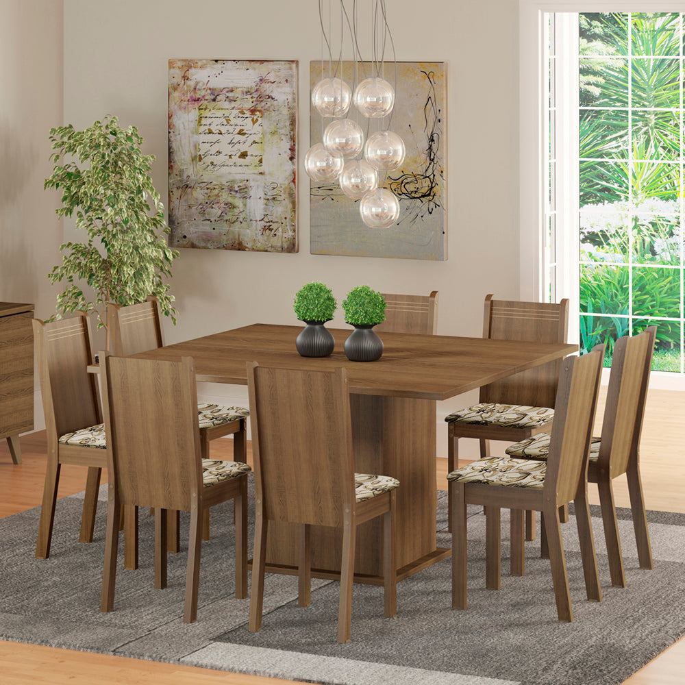Juego de Comedor Madesa Clarice Mesa Tapa de Madera con 8 Sillas Marrón/Lírio Beige