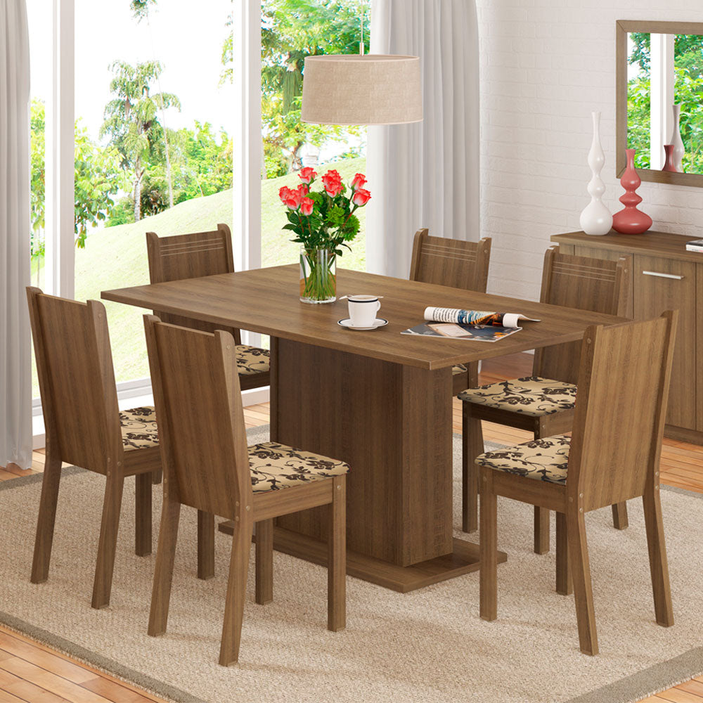 Juego de Comedor Madesa Megan Mesa Tapa de Madera con 6 Sillas Marrón/Beige Marrón