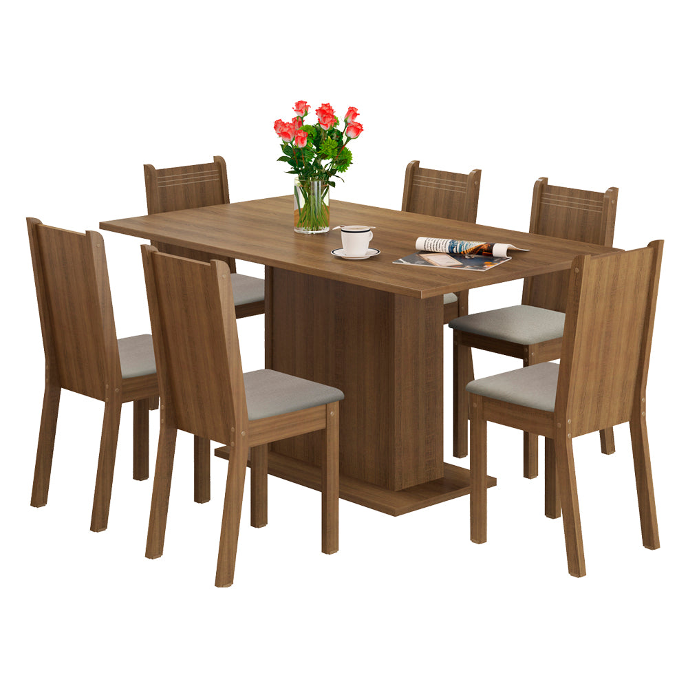 Juego de Comedor Megan Mesa con Tapa y 6 Sillas Marrón/Sintético Beige
