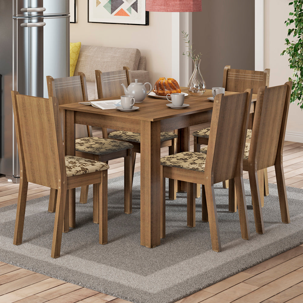Juego de Comedor Madesa Maris Mesa Tapa de Madera con 6 Sillas Marrón/Beige Marrón