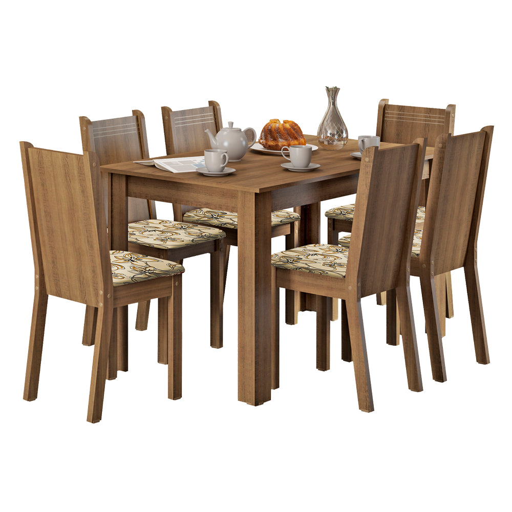 Juego de Comedor Maris Mesa con Tapa y 6 Sillas Marrón/Lírio Beige