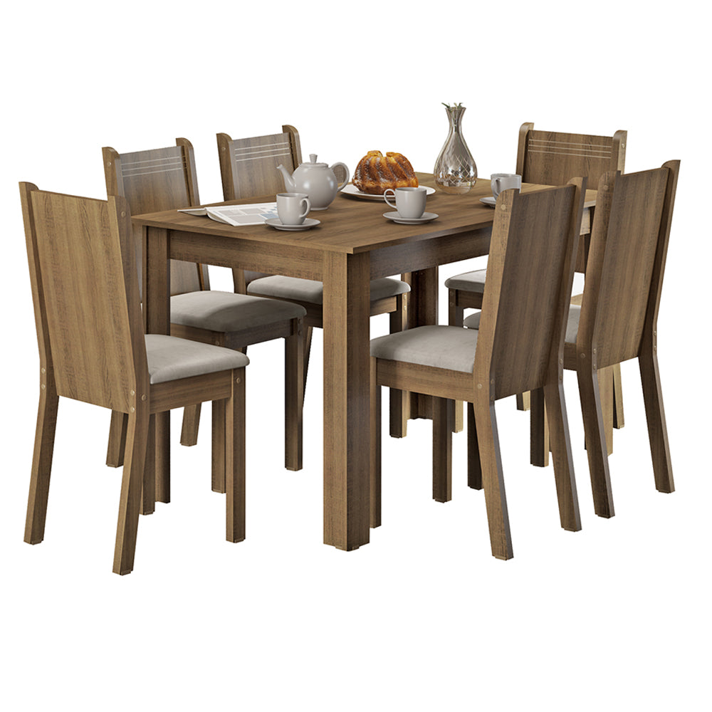 Juego de Comedor Maris Mesa con Tapa y 6 Sillas Marrón/Sintético Beige