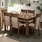 Juego de Comedor Mesa Rectangular 6 Sillas Marrón/Sintético Beige Jaíne Madesa