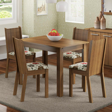 Juego de Comedor Mesa Rectangular 4 Sillas Marrón/Floral Hibiscos Rute Madesa