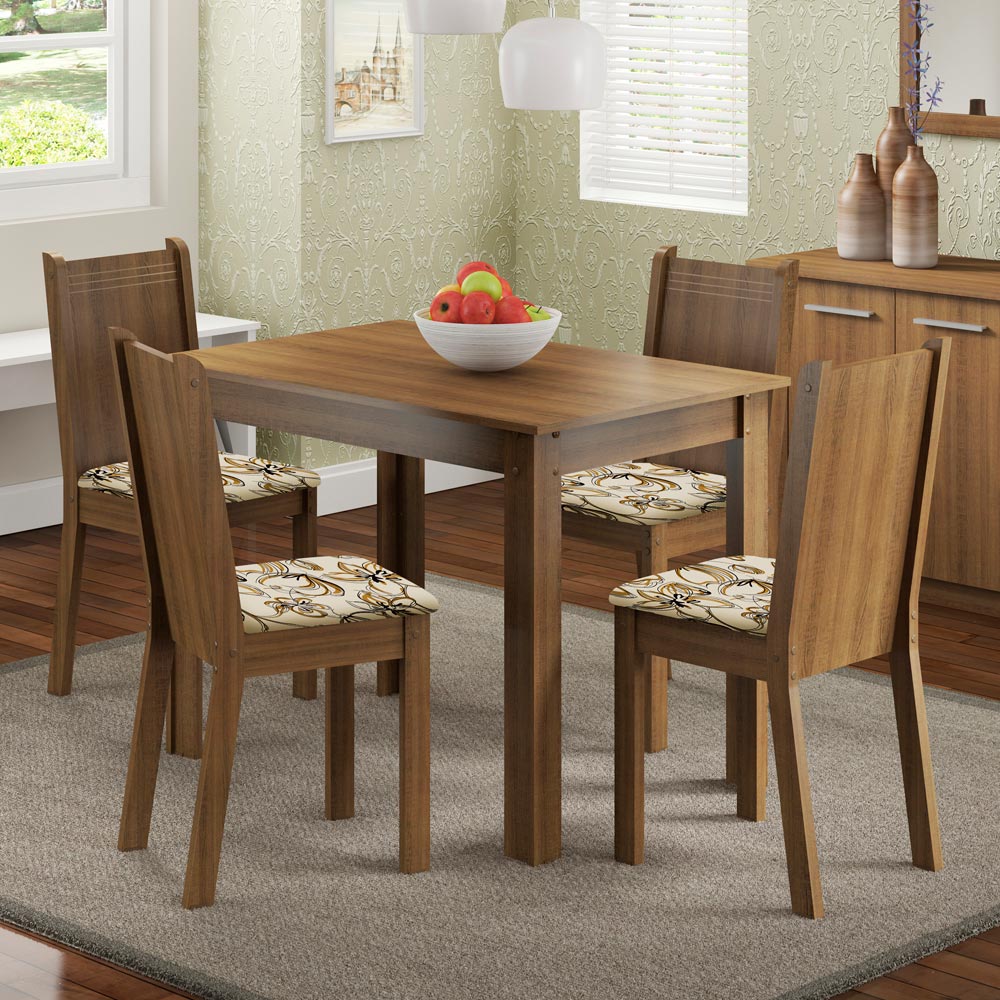 Juego de Comedor Madesa Rute Mesa Tapa de Madera con 4 Sillas Marrón/Lírio Beige