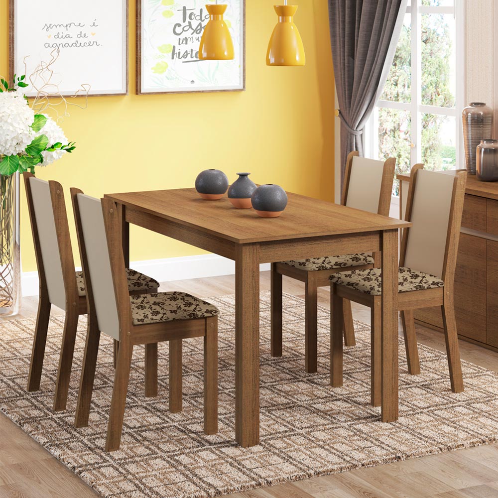 Juego de Comedor Madesa Bea Mesa Tapa de Madera con 4 Sillas Marrón/Crema/Beige Marrón