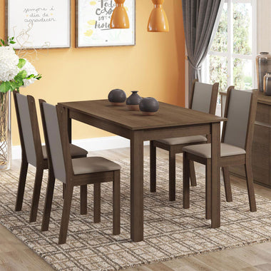Juego de Comedor Mesa Rectangular 4 Sillas Marrón/Crema/Sintético Beige Bea Madesa
