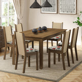 Juego de Comedor Madesa Miriam Mesa Tapa de Madera con 6 Sillas Marrón/Crema/Floral Hibiscos