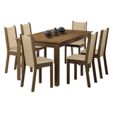 Conjunto Comedor Miriam Mesa Tapa de Madera con 6 Sillas Marrón/Crema/Sintético Beige